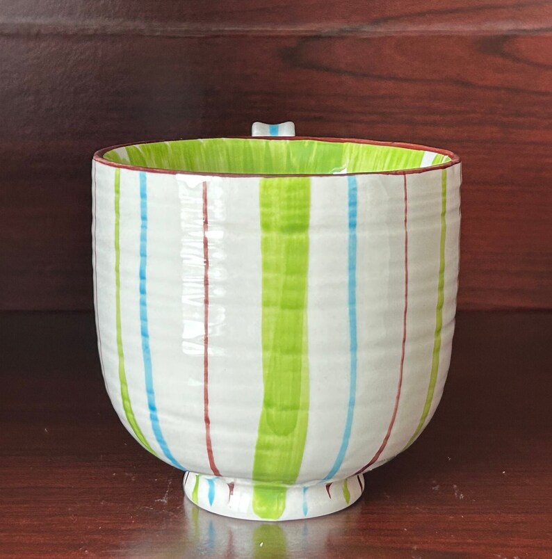 Anthropologie Footed Pedestal Coffee Mug Striped Outside Floral Inside 3 1/2" H 10 Oz bild 4
