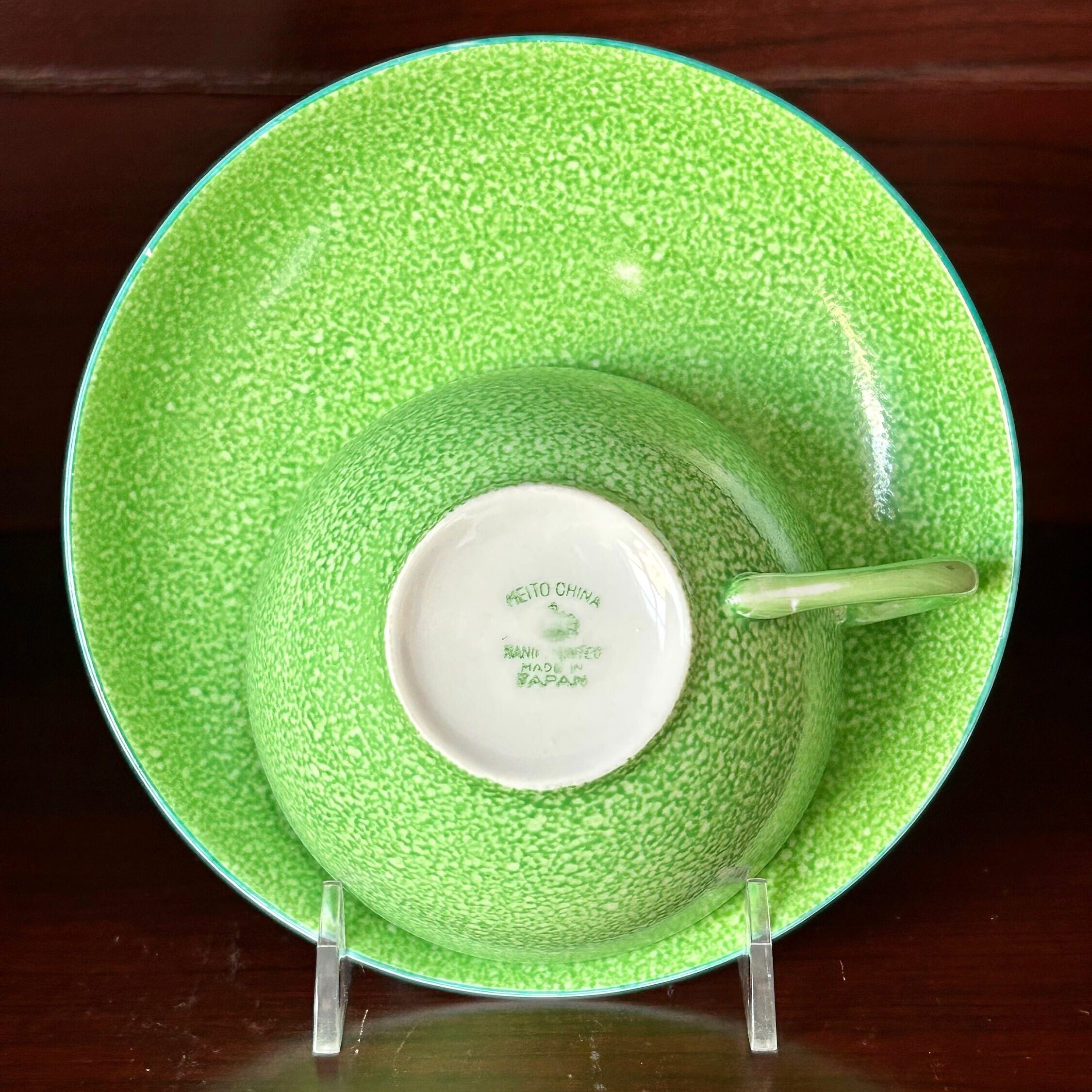 Set of 2 Vintage MEITO CHINA Hand Painted Jade Green