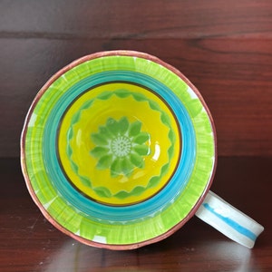 Anthropologie Footed Pedestal Coffee Mug Striped Outside Floral Inside 3 1/2" H 10 Oz bild 6