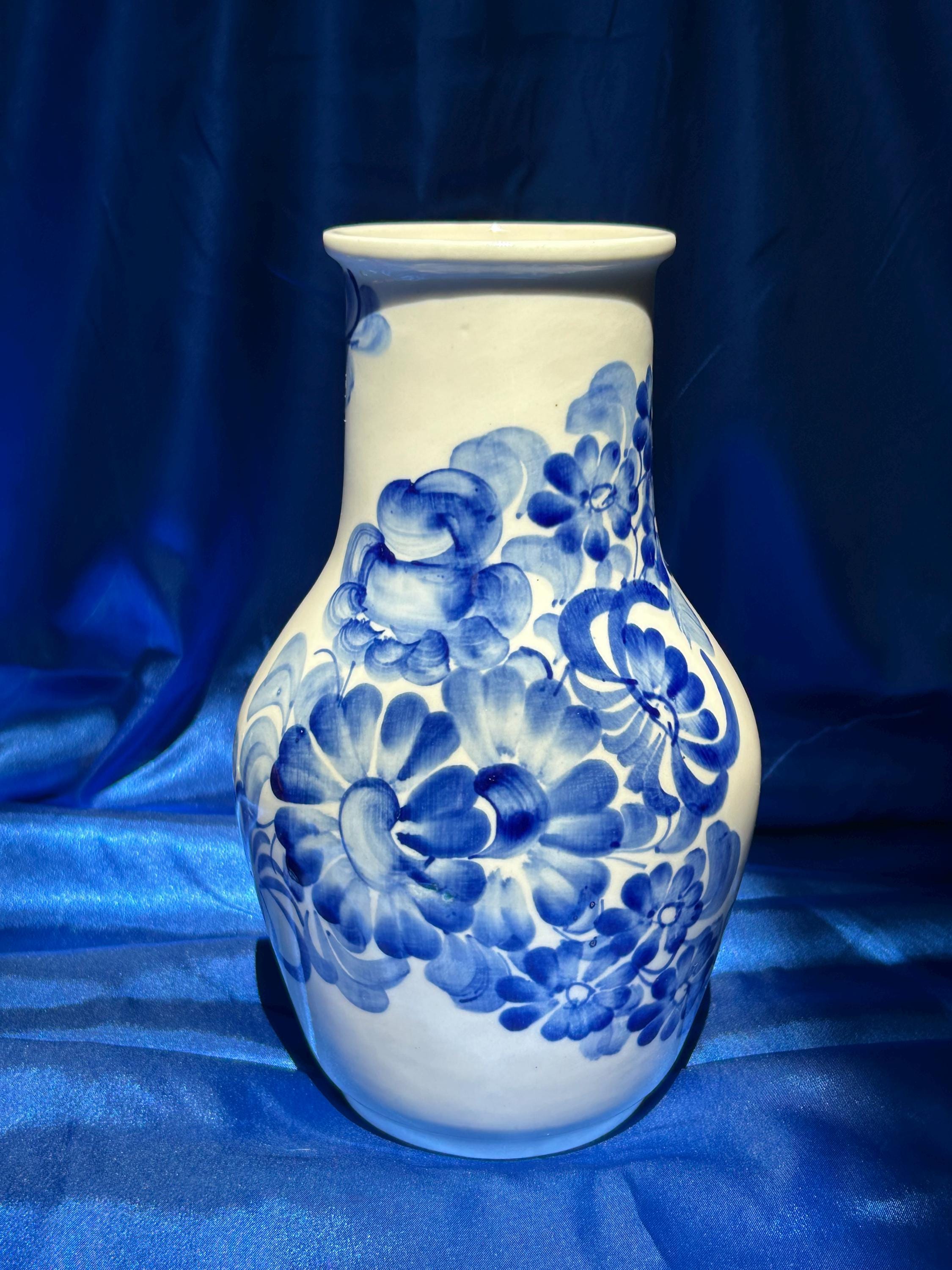 Vintage Wloclawek Vase: Hand-painted Polish Pottery, Blue Floral