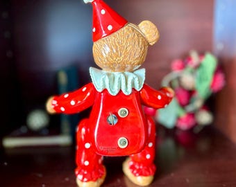 Vintage SCHMID Ceramic Clown Bear Music Box: Jointed Jester, 