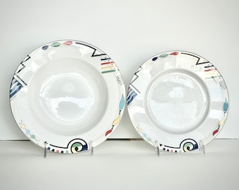 Vintage Mikasa Ultima Salad Plate and Soup Bowl Set: MCM Geometric Design