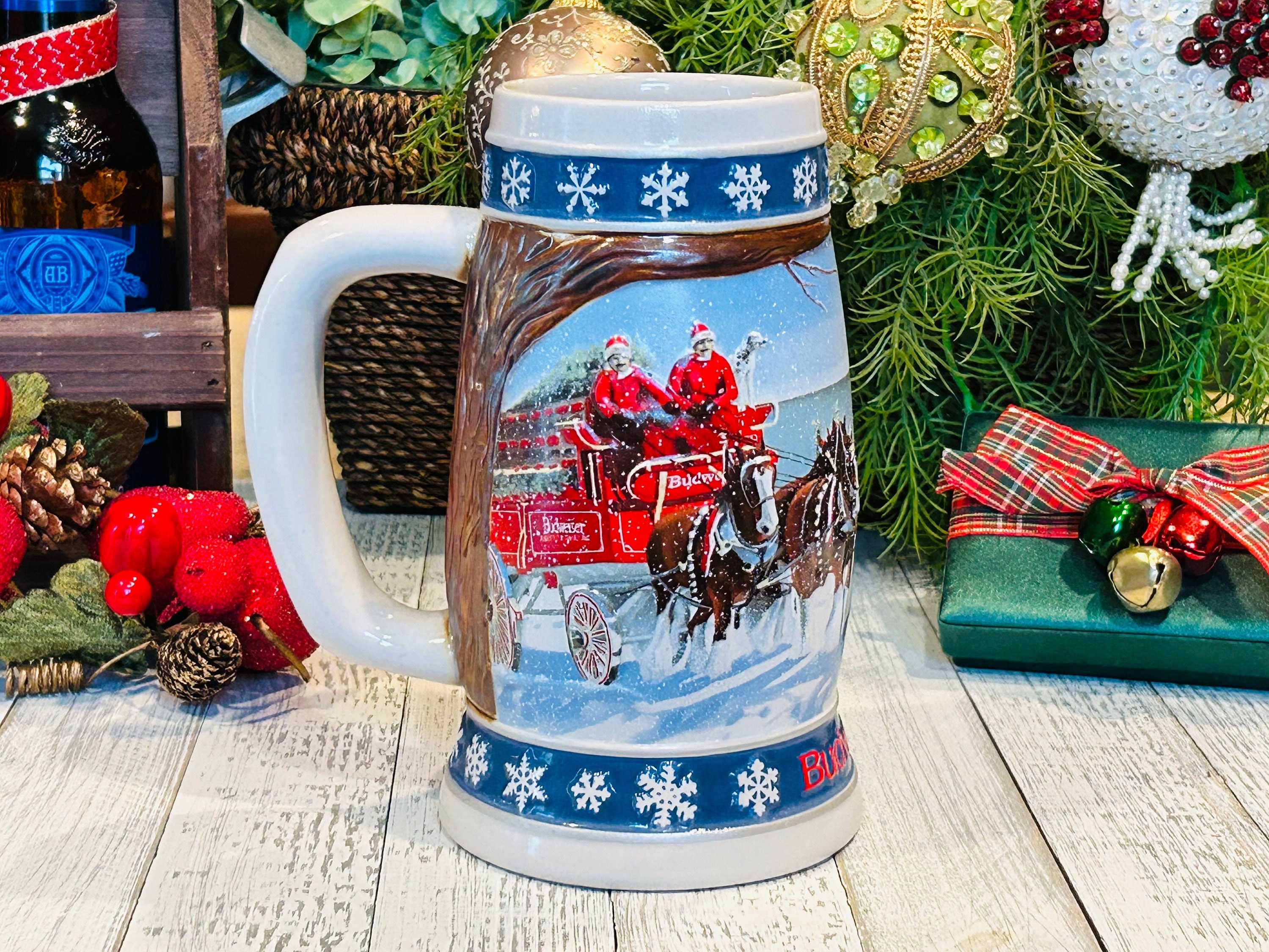 Vintage 1995 Budweiser Holiday Beer Stein: Clydesdale Horses
