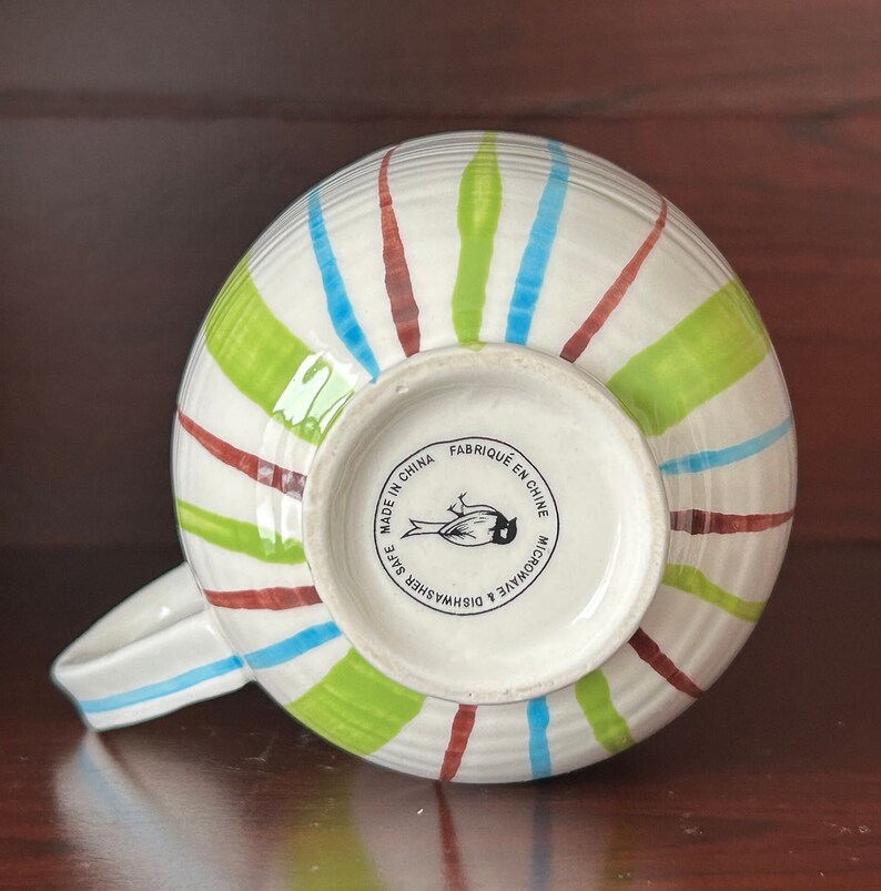 Anthropologie Footed Pedestal Coffee Mug Striped Outside Floral Inside 3 1/2" H 10 Oz bild 7