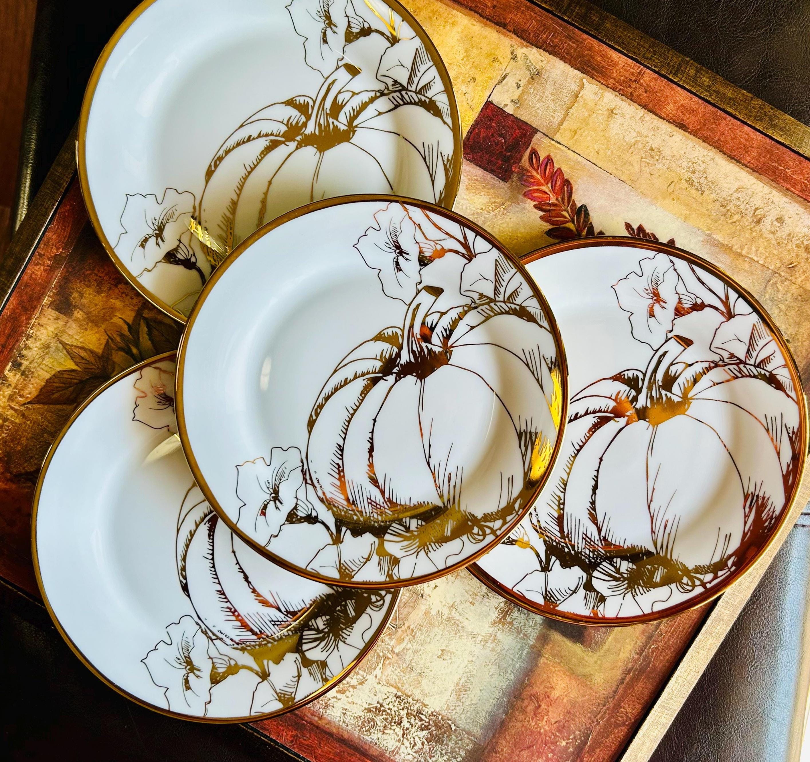 Vintage CIROA C9A6 Gold Pumpkin Salad Dessert Plate, 7.5