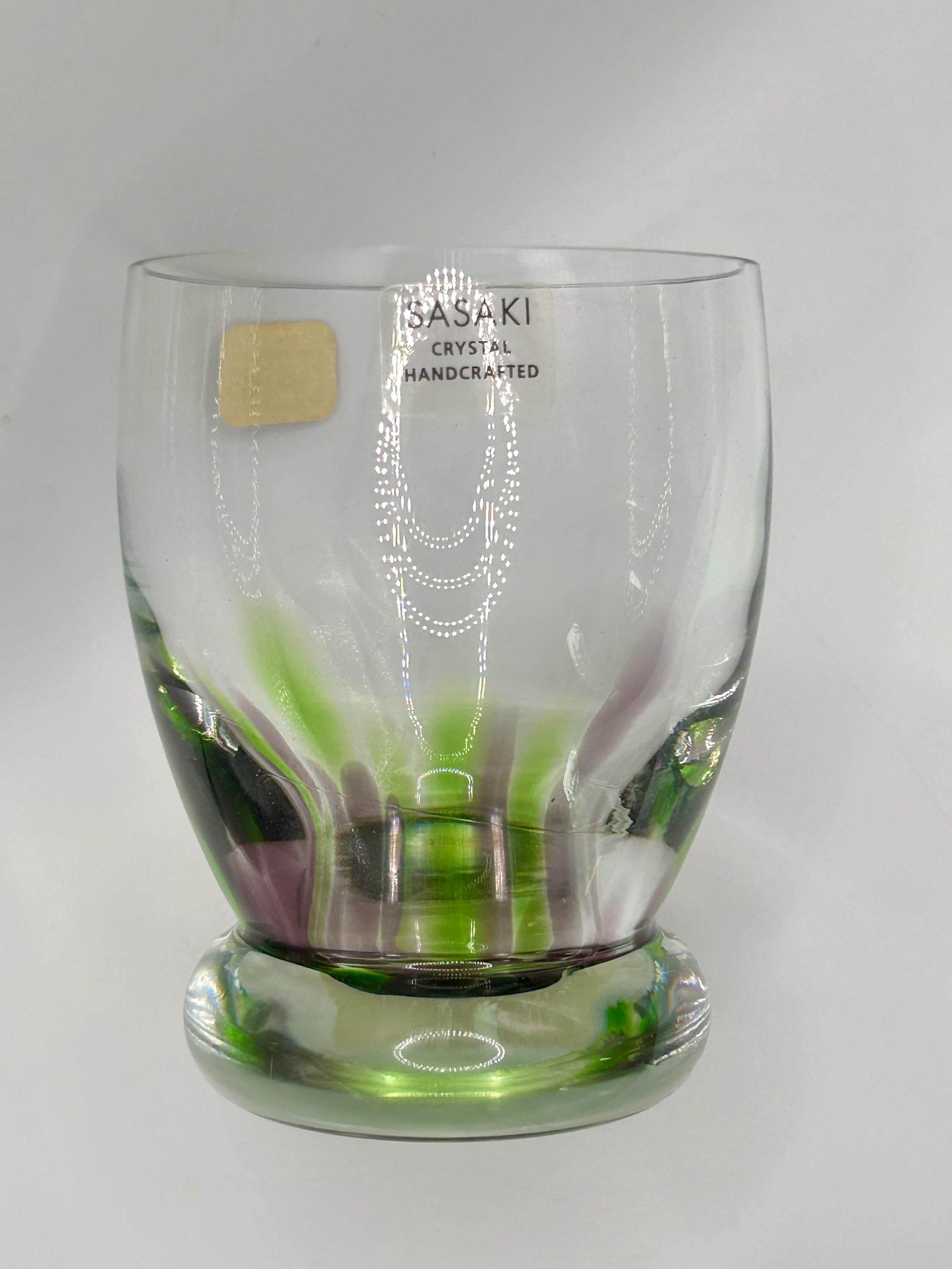 Vintage SASAKI Crystal Whiskey Glass: Green Purple Flame Design - Etsy