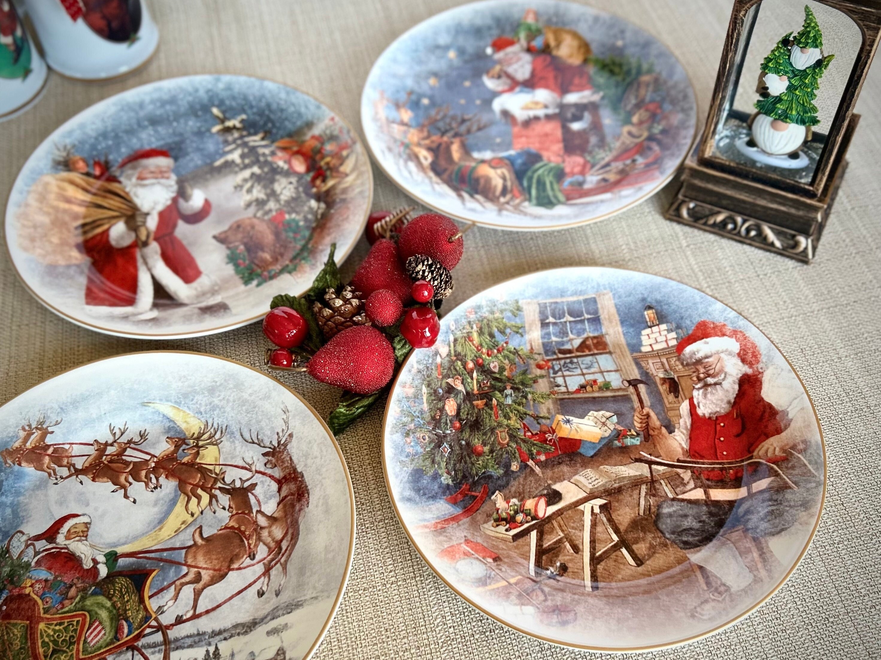 Salad Plates Santa And Reindeer Plate Set Christmas Table Setting