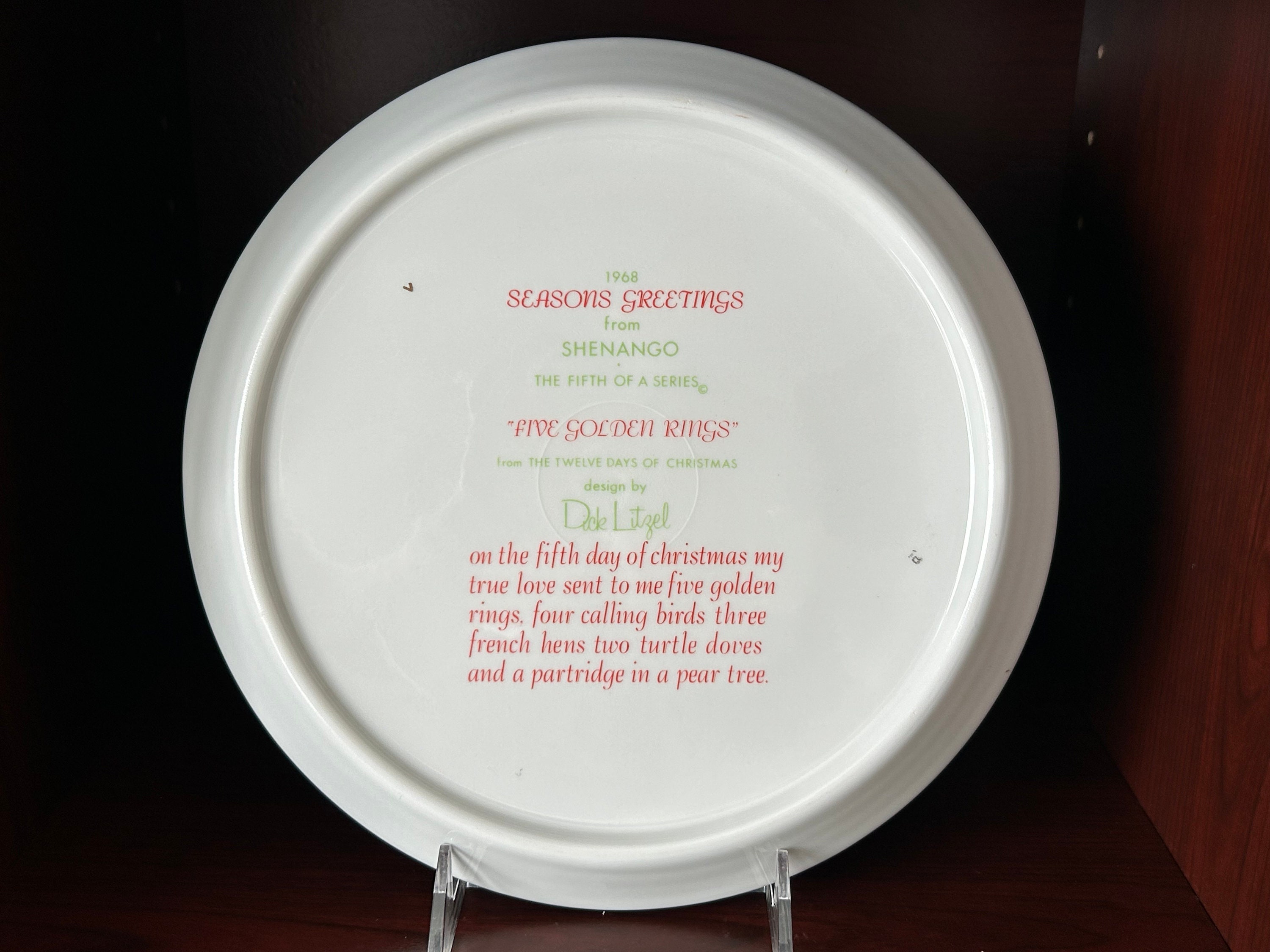 Vintage 1968 Shenango Christmas Dinner Plate: Twelve Days of