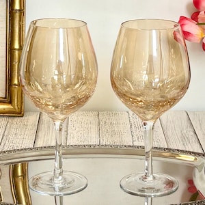 Vintage Pier 1 Amber Crackle Red Wine Glasses - Set of 2