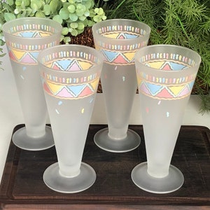 Vintage Frosted Pilsner 12 Oz Beer Glasses Made in France, Vintage Pilsner Glass, Vintage Beer Glass
