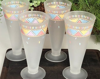 Vintage Frosted Pilsner Beer Glass | 12 Oz Made in France Barware | Retro Mid Century Modern Stemware | French Frosted Glass Single Glass