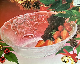 Vintage MIKASA Crystal Christmas Bowl: Holiday Bells Motif, 1980s