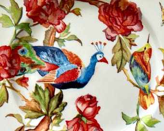 Vintage Royal Stafford Peacock and Rose Chop Plate | 12.5