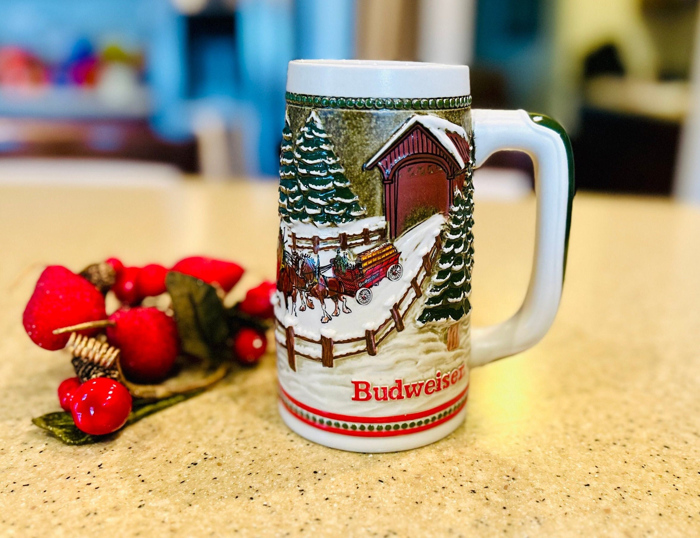 Vintage 1984 Budweiser Clydesdale's Holiday Beer Stein Mug