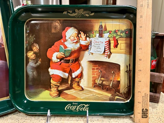 Vintage Coca Cola Christmas Tray: 1980s Santa Advertising Decor - Etsy