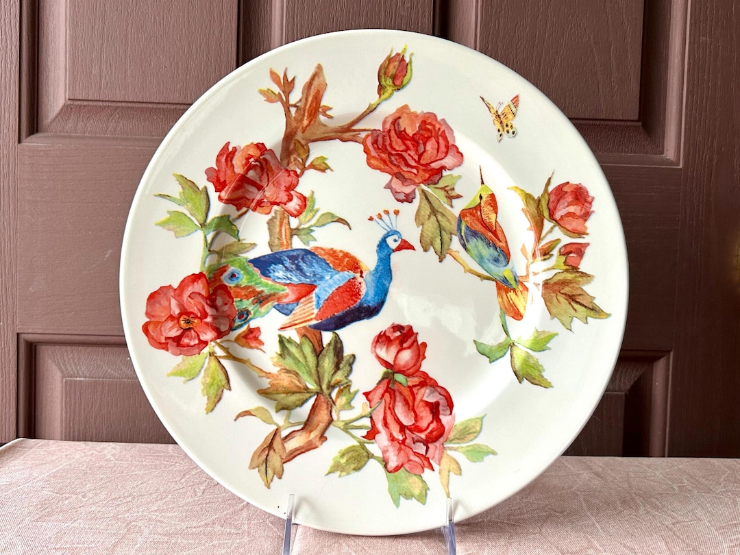 Vintage Royal Stafford Peacock and Rose Chop Plate | 12.5