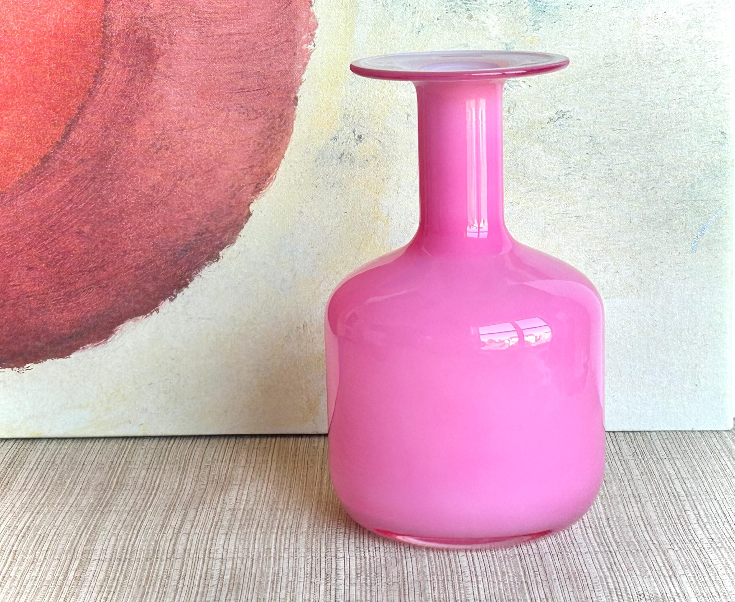 Vintage LSA International Hot Pink & White Cased Blown Glass Vase