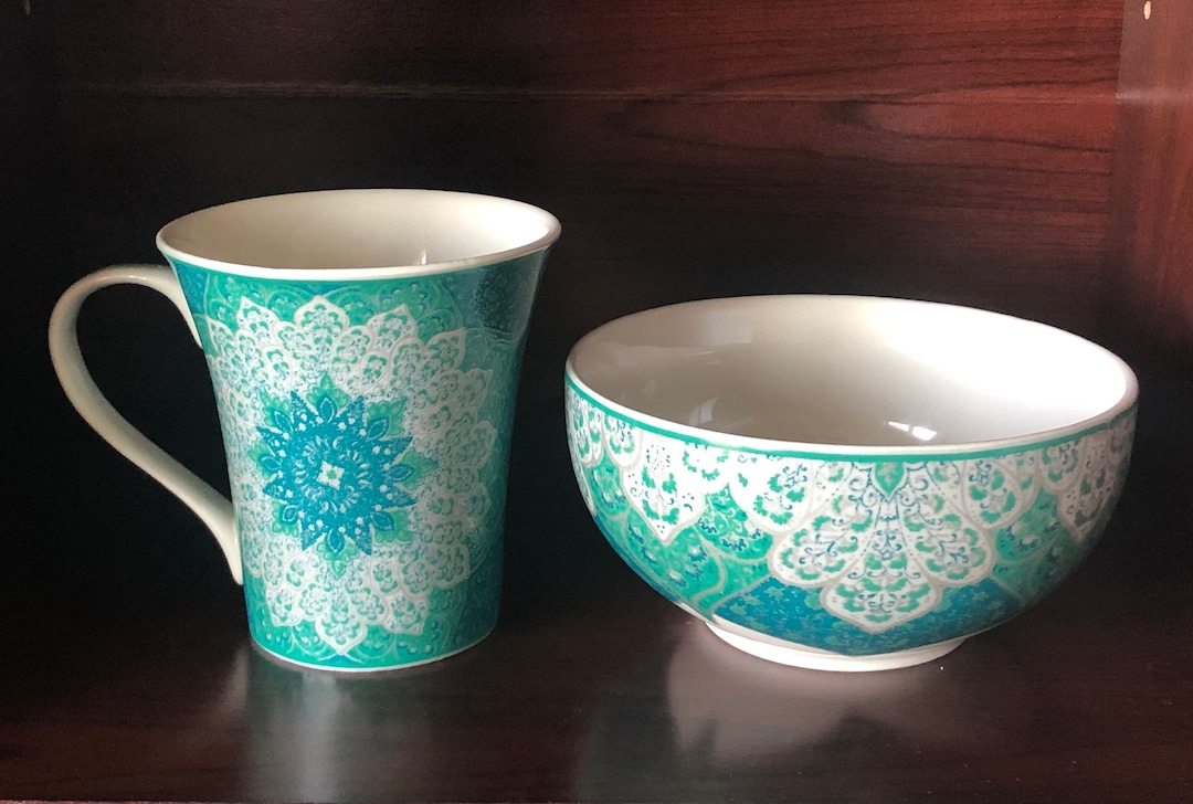 222 Fifth (PTS) Kashan Blue Fine China Mug Soup/cereal Bowl