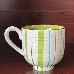 Anthropologie Footed Pedestal Coffee Mug Striped Outside Floral Inside 3 1/2" H 10 Oz bild 2