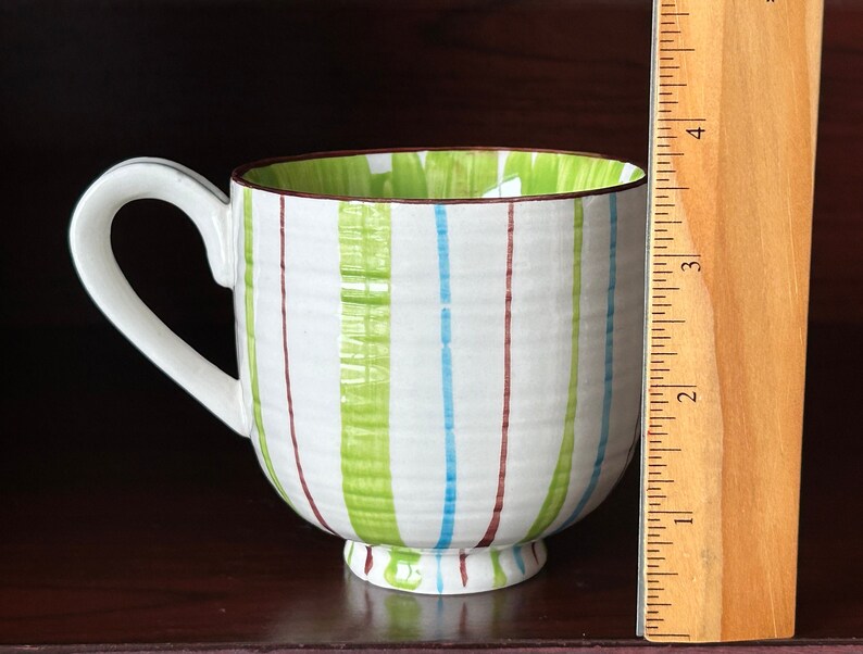 Anthropologie Footed Pedestal Coffee Mug Striped Outside Floral Inside 3 1/2" H 10 Oz bild 9