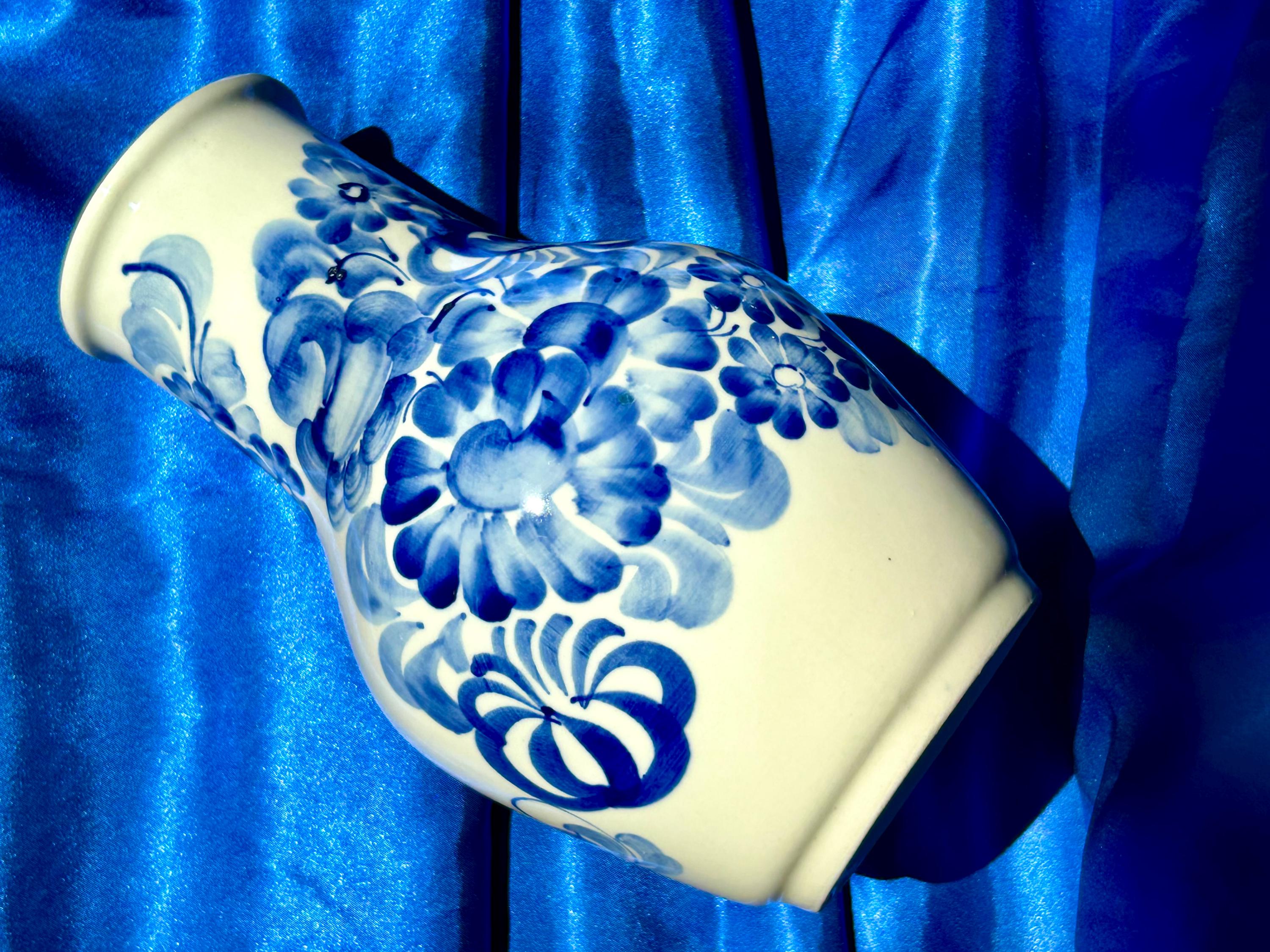 Vintage Wloclawek Vase: Hand-painted Polish Pottery, Blue Floral