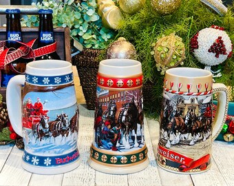 Vintage 1986 Budweiser Holiday Beer Stein Mug Handcrafted by