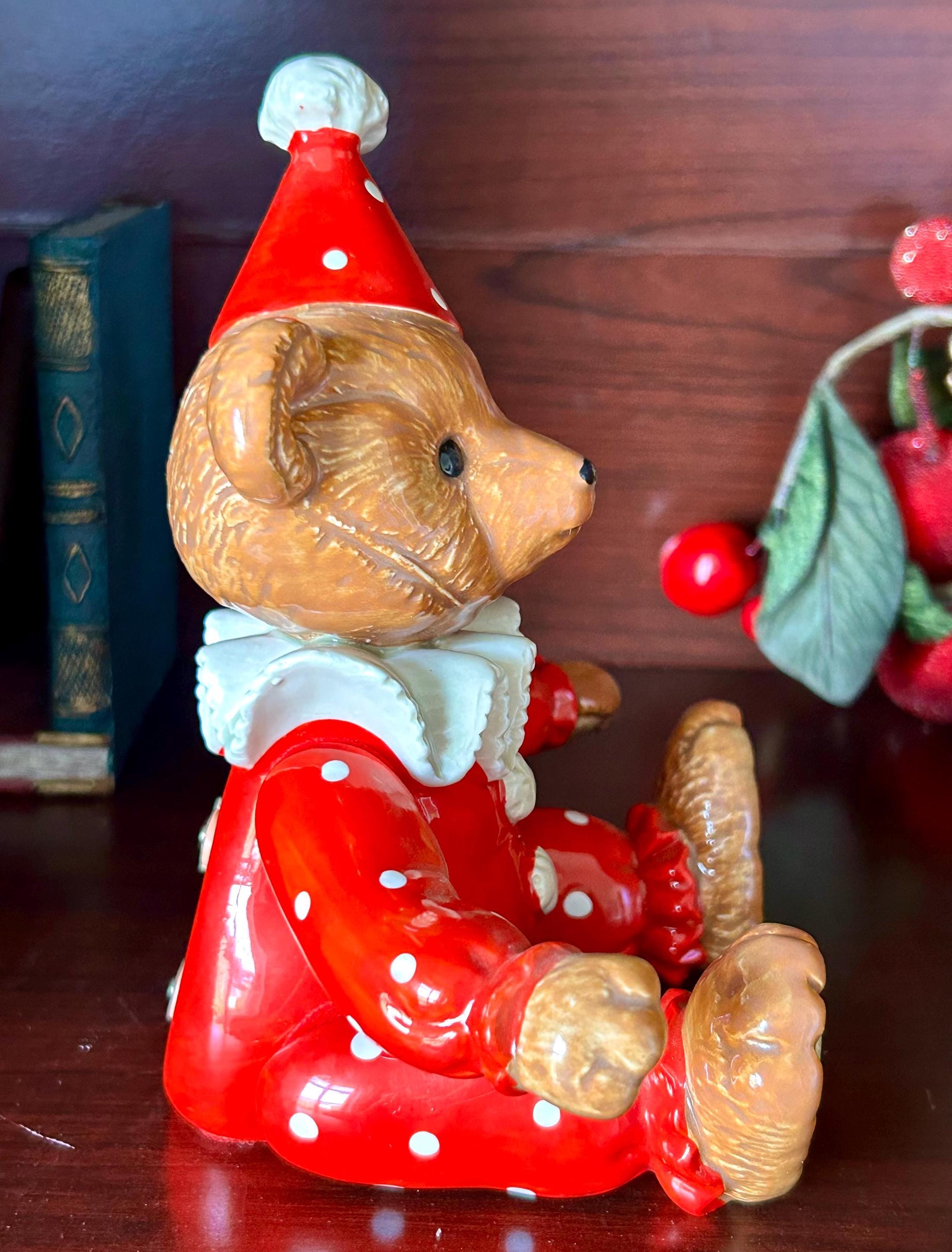 Vintage SCHMID Ceramic Clown Bear Music Box: Jointed Jester, 