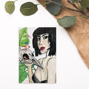 Ragazza con teschio di corvo cartolina 4" x 6"