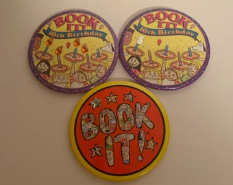 Pizza Hut Book It! Vintage 3" Pin Buttons