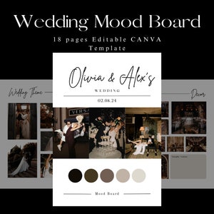 Plantilla de tablero de estado de ánimo de boda, Planificador de bodas digital, Planificador de visión de boda, Tablero de diseño de estilo, Plantilla editable, Inspiración de boda
