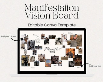 Manifestation Digital Vision Board CANVA Template Wallpaper, Chic IT Girl Editable 2024 Goals Board, Visual Picture/Image Planner Board