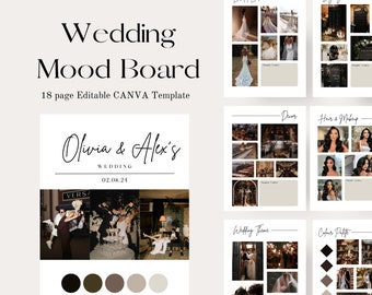 Wedding Mood Board Template, Digital Wedding Planner, Wedding theme guide, Style design board, Editable Canva Template, Wedding Inspiration