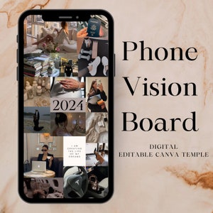Digital Vision Board Phone CANVA Vorlage Hintergrundbild, bearbeitbar 2024 Vision Board, Manifest 2024, Bild / Bild Vision Board, IPhone Hintergrundbild