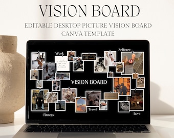 Digital Vision Board CANVA Template Wallpaper, Editable 2024 Vision Board, IT GIRL, Chic, Manifest, Picture/Image, Success Planner Board,