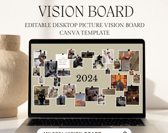 Digital Vision Board CANVA Template Wallpaper, Editable 2024 Vision Board, IT GIRL, Manifest , Picture/Image Board, Success  Planner Board