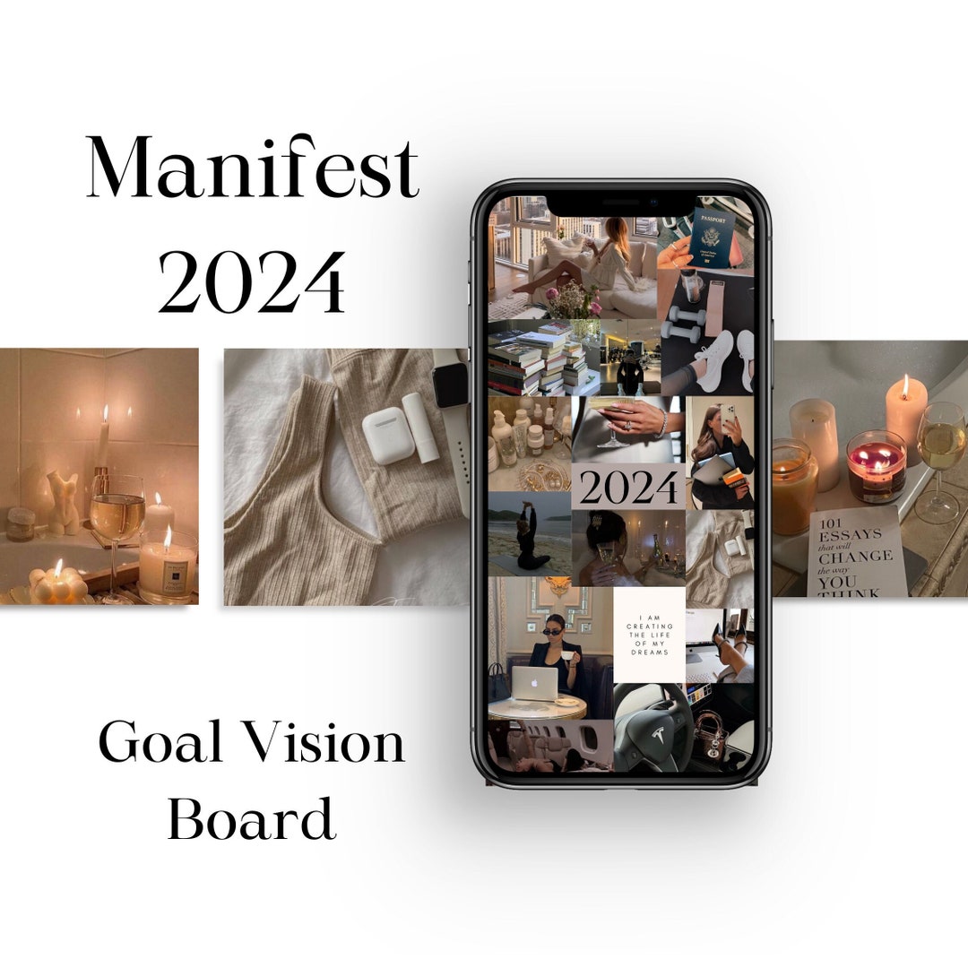 Digital Vision Board Phone CANVA Template Wallpaper, Editable 2024 ...