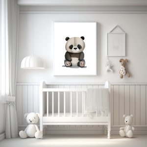 Impresión de arte de pared de panda bebé, descarga digital, decoración de guardería de bebé, decoración de pared de sala de estar, panda bebé imprimible, impresión de póster, niños