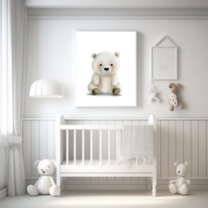 Baby Polar Bear Wall Art Print, Digital Download Baby Nursery Decor, Living Room Wall Decor, Baby Polar Bear Printable, Poster Print, Kids