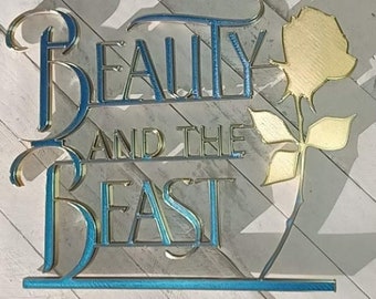 Beauty and the beast logo centerpiece birthday wedding cake topper decor / Princess Belle Party decor / 3D print file Digital download