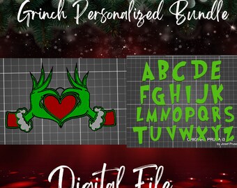 Grinch ornament and font Bundle / Personalized ornament / 3d printing and svg file / Bonus Font stencil included/ christmas ornament