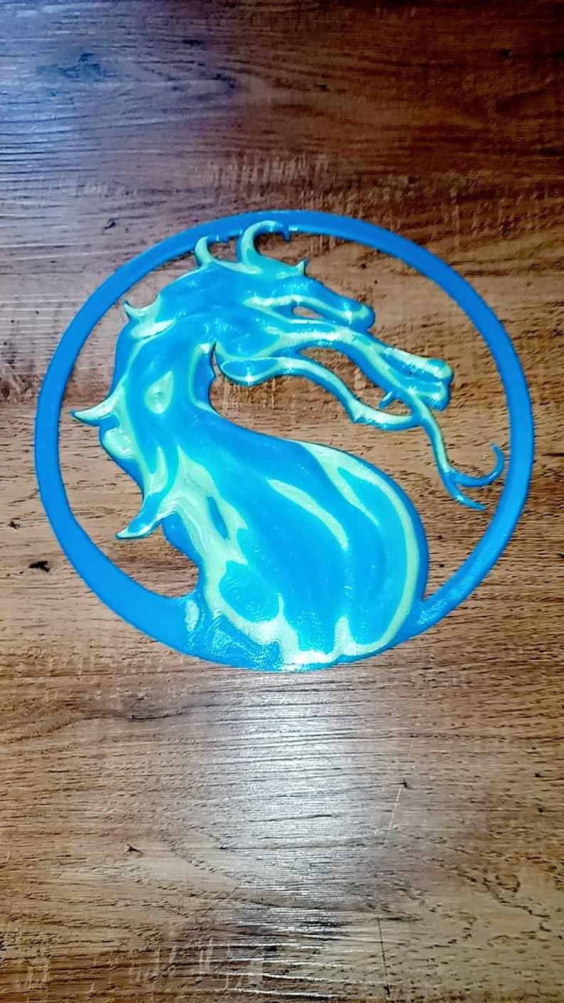 May include: A blue and green dragon logo with a circular outline. The dragon is facing left and has a curled tail.