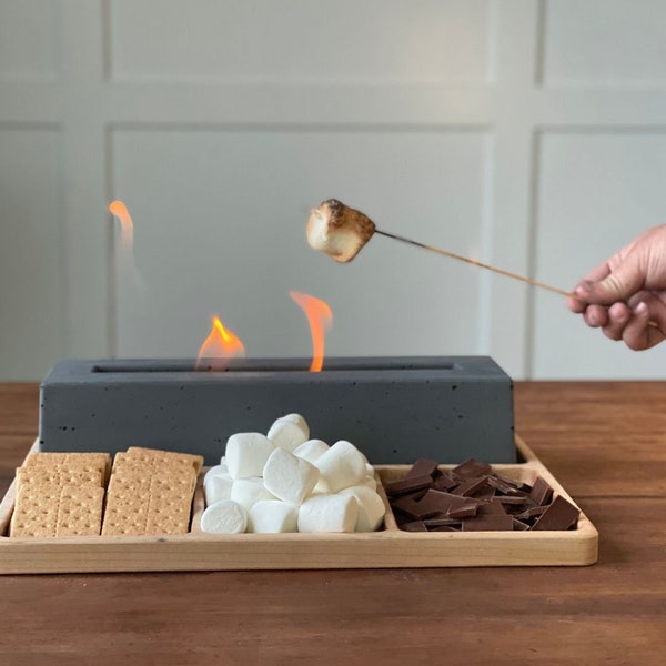 Tabletop Fireplace Bundle Indoor Portable Outdoor Decoration Modern Fireplace Charcuterie Smores Board Table Centerpiece USA made Dessert