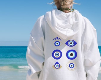 White Evil Eye Sweat Shirt Hoodie, Evil Eye Sweater, Trendy Eye Hoodie, Evil Eye Shirt, Oversized Hoodie Sweat Shirt, Gifts For Her