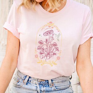 Hummingbird Mushroom Shirt, Mushroom T-Shirt, Energy Crystal Magic Mushroom Tee, Positive Vibes, Self Care, Flower Power, Gift For Mom, Her
