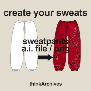 Streetwear Sweatpants Template Vector Mock Up, Tech Pack, Y2K, Adobe Illustrator, Procreate, PNG, SVG, Create Your Own Design