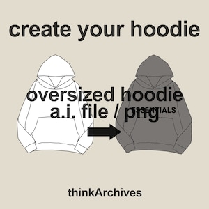 Streetwear Oversized Hoodie Vorlage Vektor Mock Up, Tech Pack, Y2K, Adobe Illustrator, Procreate, PNG, SVG, Erstellen Sie Ihr eigenes Design