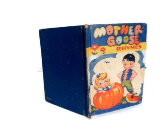 Vintage 1942 'Mother Goose Rhymes' boek Rand McNally klein kinderboek