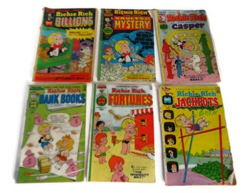 6 Vintage Harvey Comics 1970's Richie Rich 'the Poor Little Rich Boy' Comic Books Six Collectible Fun Reads of the Past