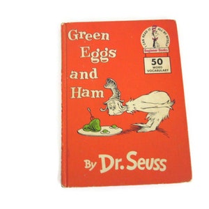 1960 Vintage Dr. Seuss "Green Eggs and Ham" Buch mit 50-Wort-Vokabular-Logo auf der Vorderseite Orange Hardcover-Kinderbuch