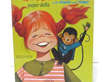Vintage 1974 Pippi Longstocking Paper Dolls with Annika and Tommy A Whitman Book #1977  - Unused and Uncut